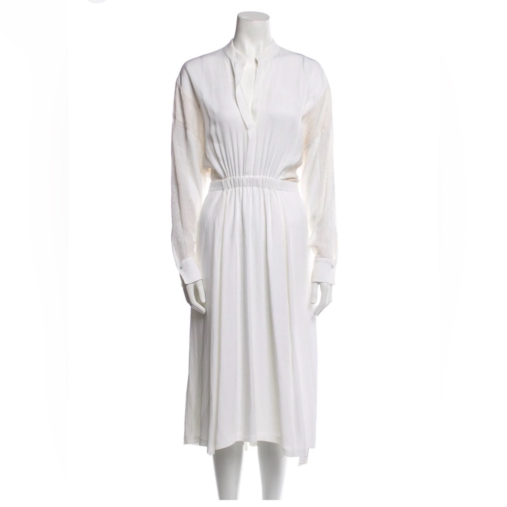Vince Cream Long Sleeve Pleated Maxi Dress